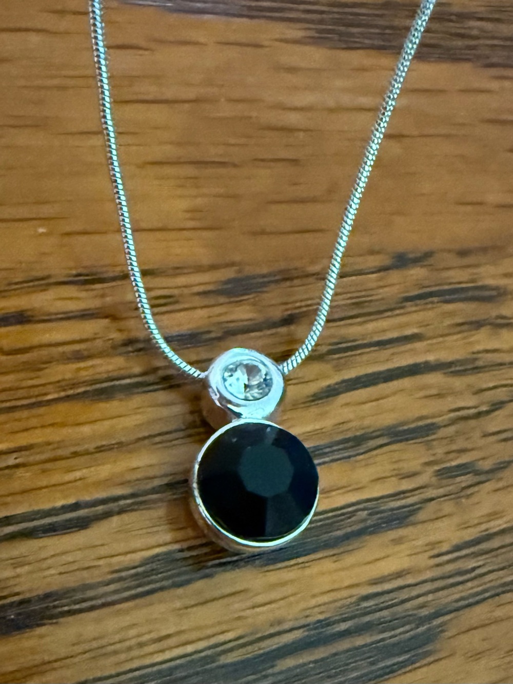 Silver Monet Necklace with Black and Clear Crystals Pendant